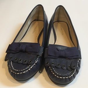 Adrienne Vittadini Navy Blue Leather Loafers